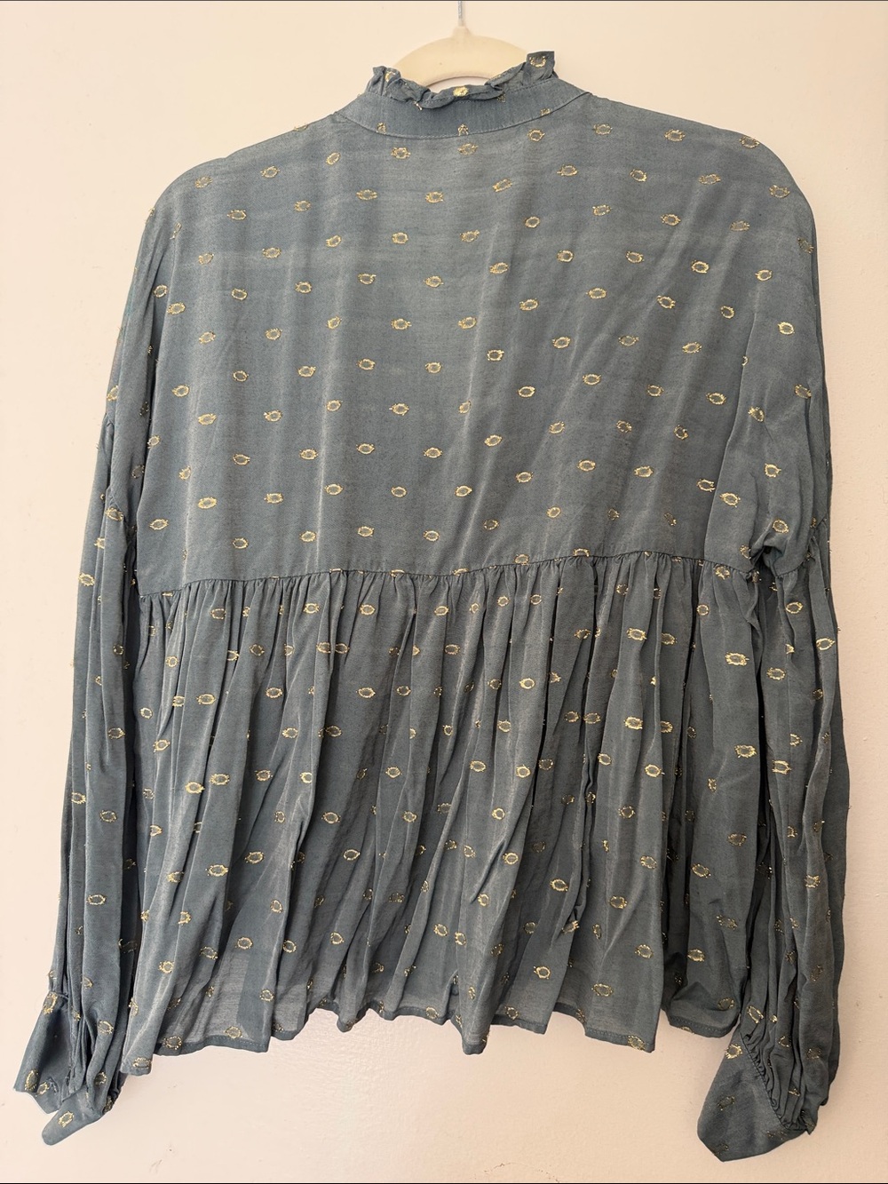 Anthropologie Women’s M Ruffled V-Neck Blouse with Metallic Dot Motifs - Picture 5 of 7